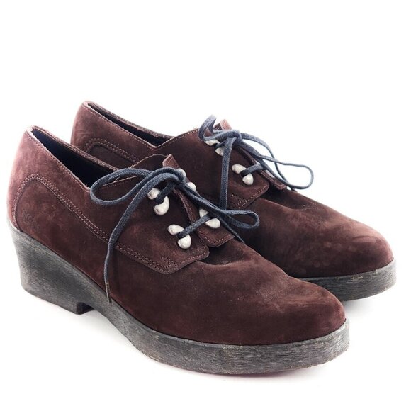 ARCHE Dark Brown Nubuck Leather Lace Up Booties Wedges - Picture 1 of 12